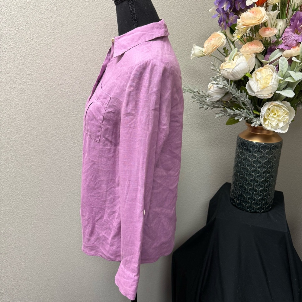 Investments Gold Label Lavender Linen Button Front Shirt Petite 6P - Picture 2 of 7
